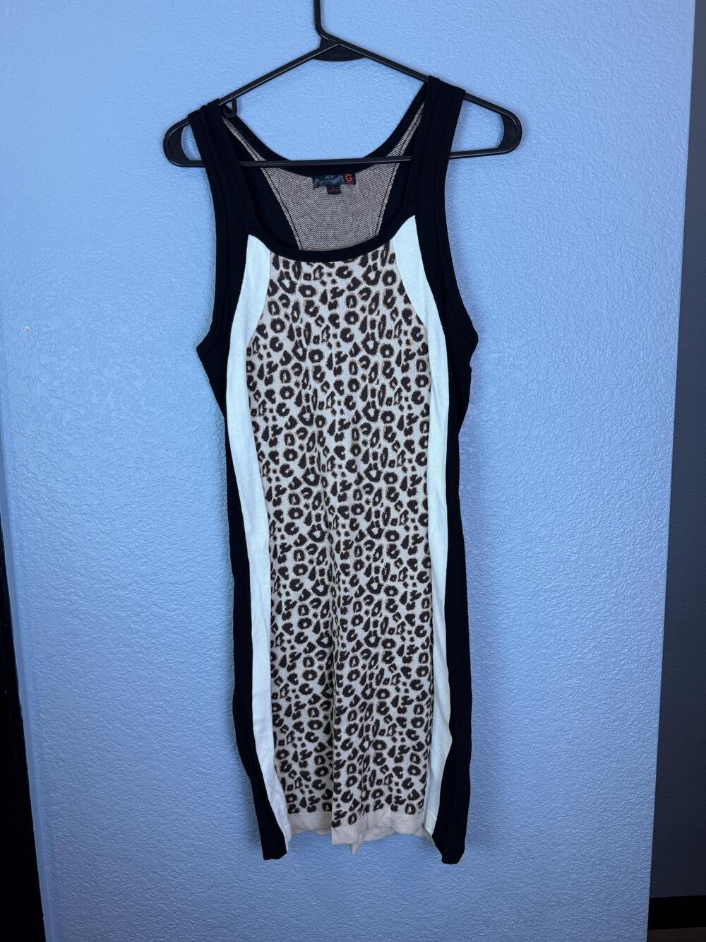 G by Guess Dress Womens Large Leopard Print Sleeveless Knit Bodycon Tank Top